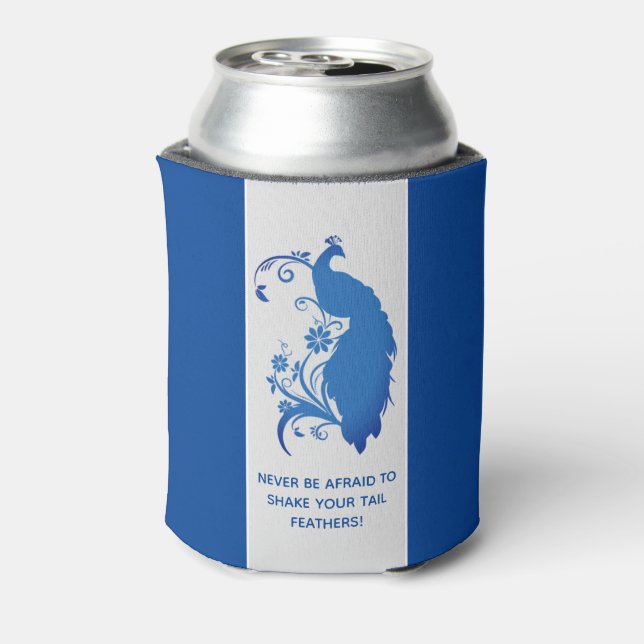 Elegant Blue Peacock Wedding Suite - Can Cooler (Can Back)