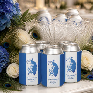 Elegant Blue Peacock Wedding Suite - Can Cooler