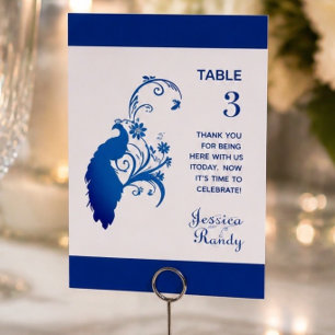 Elegant Blue Peacock Wedding Table Card