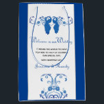 Elegant Blue Peacock Wedding Welcome Gift Bag<br><div class="desc">A beautiful medium sized gift bag from our Elegant Blue Peacock Wedding Suite! Greet your wedding guests with a welcome packet all wrapped up in this 12.5"L x 4"W x 9"H glossy gift bag that can be personalized with your own messaging (or utilize ours) and your names. Just update them...</div>