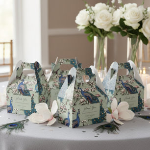 Elegant Blue Peacocks and Flowers Sage Green Favor Boxes