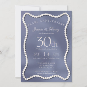Elegant Blue Pearl 30th Wedding Anniversary Photo Invitation
