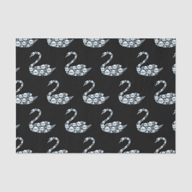 Elegant Blue Pearl Swan on Black Background Tissue Paper (Front)