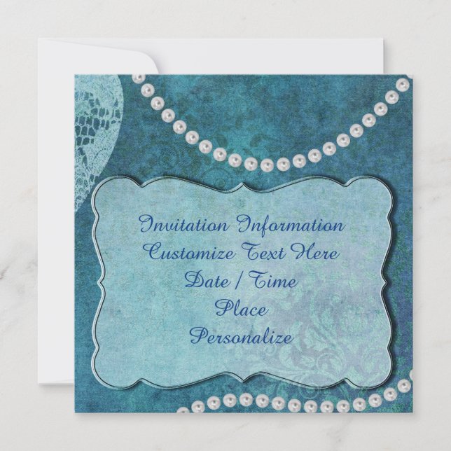 Elegant Blue Pearls Invitation & Announcement Card (Front)