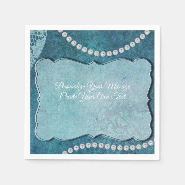 Elegant Blue Pearls Personalize Special Occasions Napkins (Front)