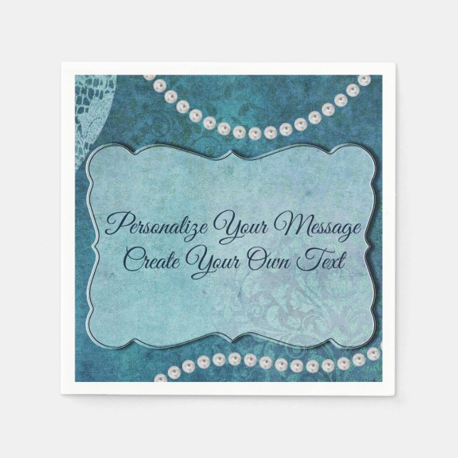 Elegant Blue Pearls Personalize Special Occasions Napkins (Front)