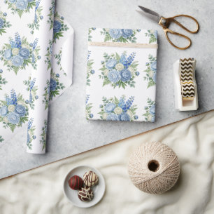 Elegant Blue Peony Floral Bouquet Watercolor Desig Wrapping Paper