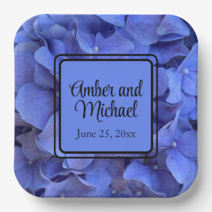 Elegant Blue periwinkle elegant floral hydrangeas  Paper Plates