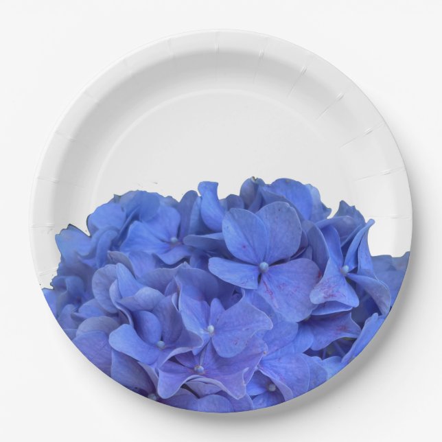 Elegant Blue periwinkle elegant floral hydrangeas  Paper Plates (Front)