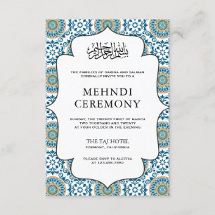 Elegant Blue Persian Mosaic Islamic Muslim Mehndi Enclosure Card