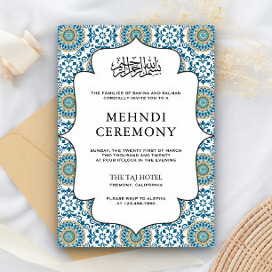 Elegant Blue Persian Mosaic Islamic Muslim Mehndi Enclosure Card