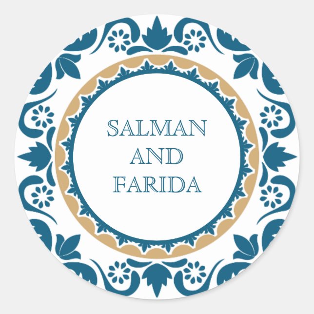Elegant Blue Persian Mosaic Wedding Envelope Seal (Front)