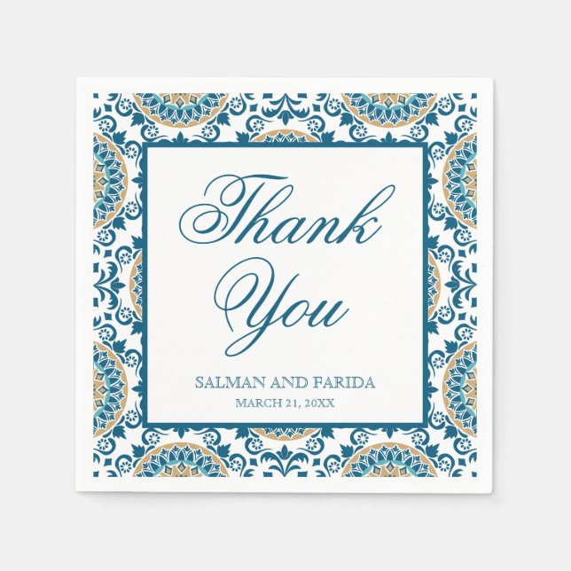 Elegant Blue Persian Mosaic Wedding Napkins (Front)