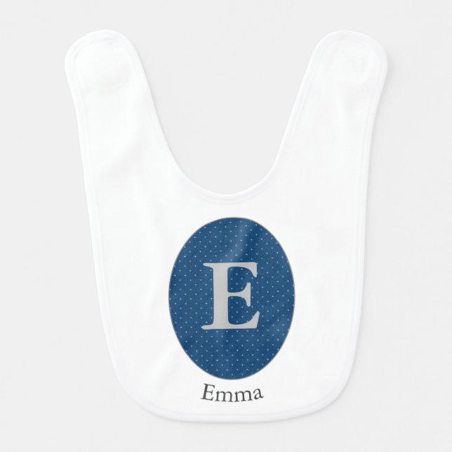 Elegant Blue Personalized Monogram Baby Bib (Front)