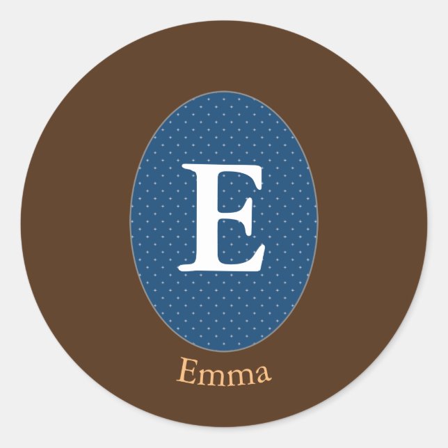 Elegant Blue Personalized Monogram Classic Round Sticker (Front)