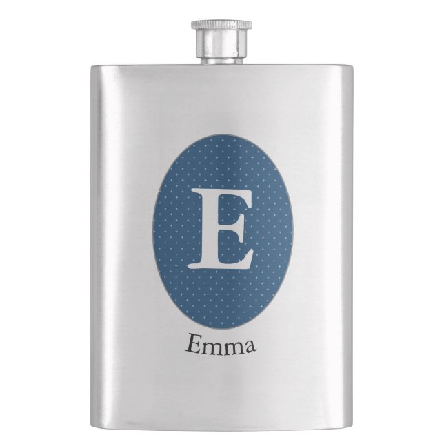 Elegant Blue Personalized Monogram Flask (Front)