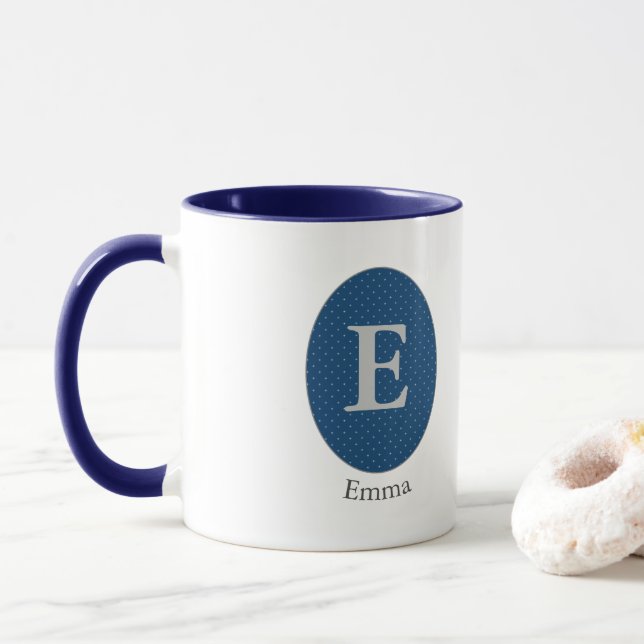 Elegant Blue Personalized Monogram Mug (With Donut)