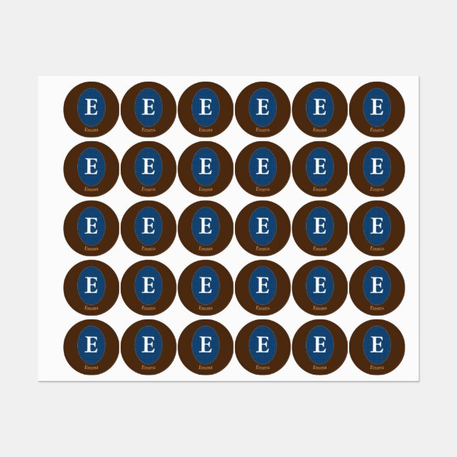 Elegant Blue Personalized Monogram Square Sticker (Sheet)