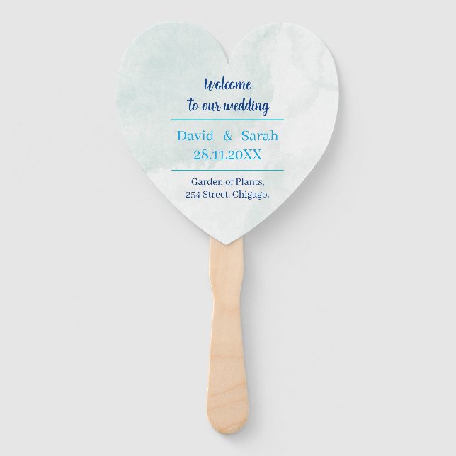 Elegant Blue Personalized Wedding Program Hand Fan (Front)