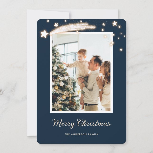 Elegant Blue Photo Christmas Cards (Front)