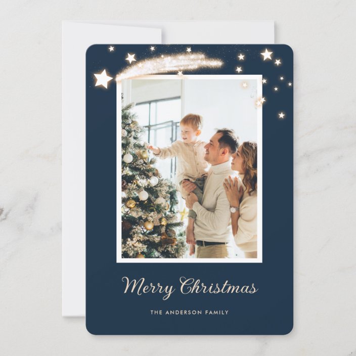 Elegant Blue Photo Christmas Cards