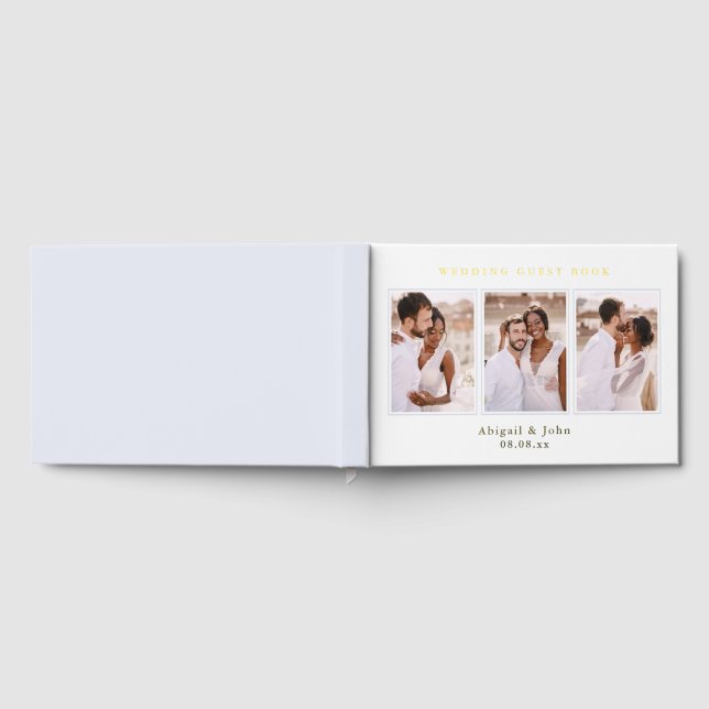 Elegant Blue Photo Collage Wedding  Foil Guest Book (Full)