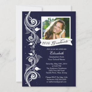 Elegant Blue Photo Graduation Party Invitation
