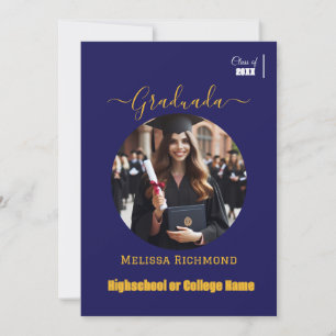 Elegant Blue Photo Spanish Graduated  Announcement