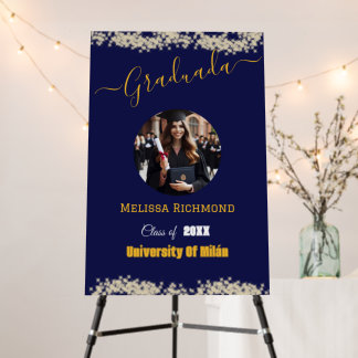 Elegant Blue Photo Spanish Graduated Signature Foam Board