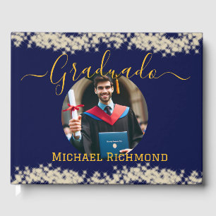 Elegant Blue Photo Spanish Graduated Signature Guest Book