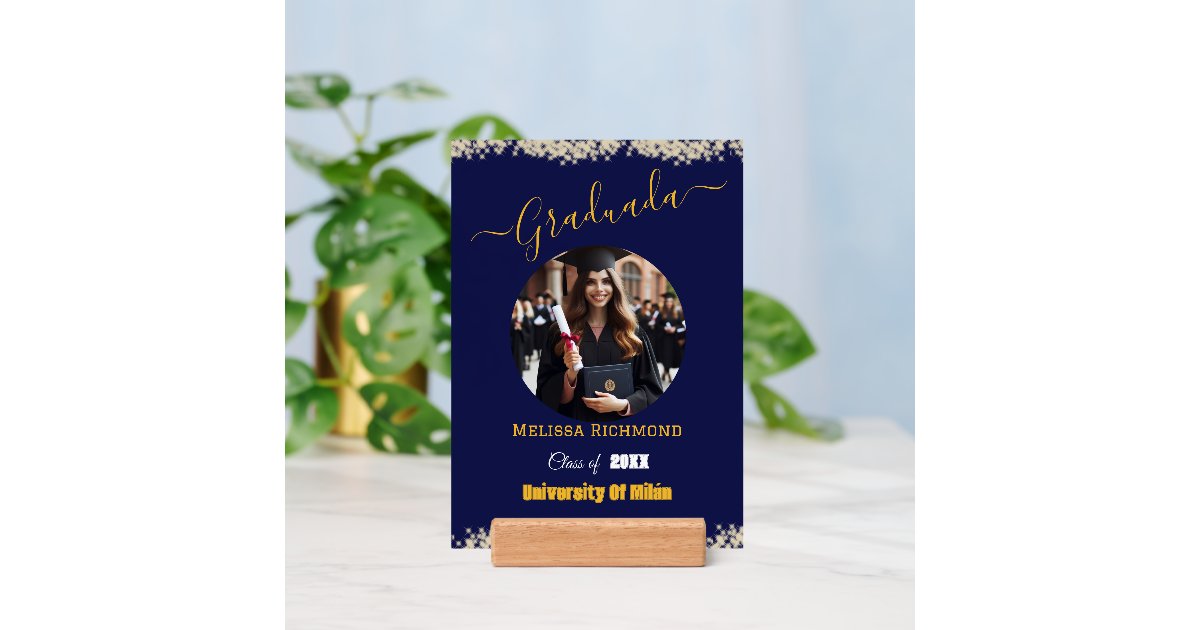 Elegant Blue Photo Spanish Graduated Signature Holder | Zazzle
