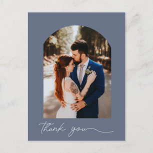Elegant Blue Photo Wedding Thank You Postcard