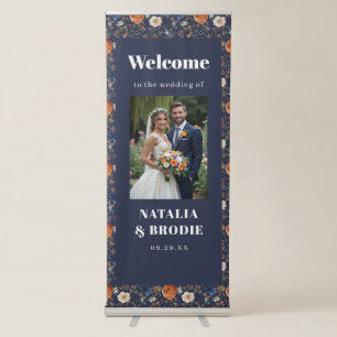 Elegant Blue Photo Wedding Welcome Retractable Banner