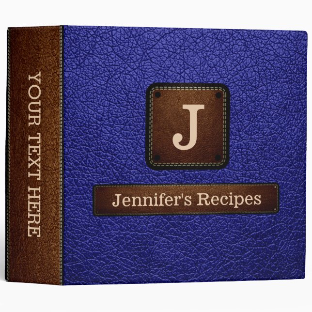 Elegant Blue (pigment) Leather Look 3 Ring Binder (Front/Spine)
