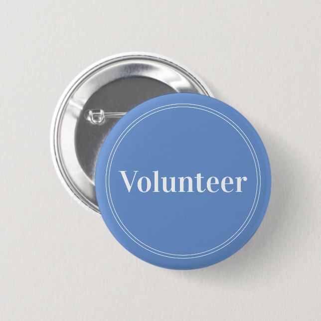 Elegant Blue Pin-back Volunteer Buttons (Front & Back)