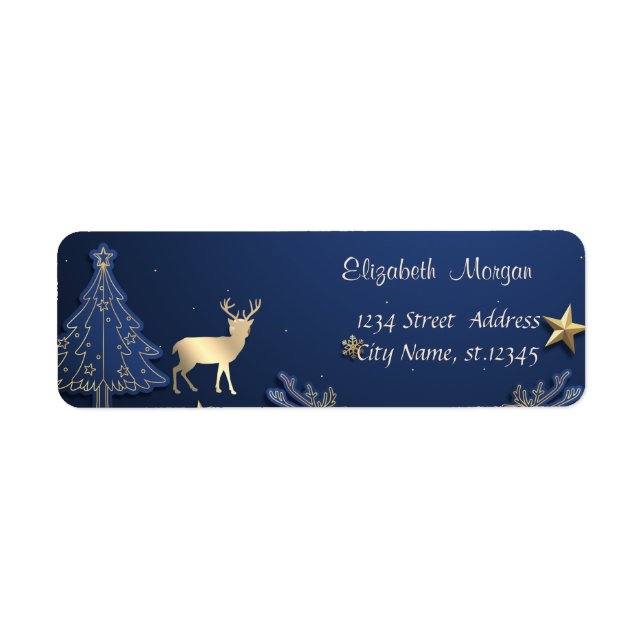 Elegant Blue Pine Tree,Christmas Reindeer Label (Front)