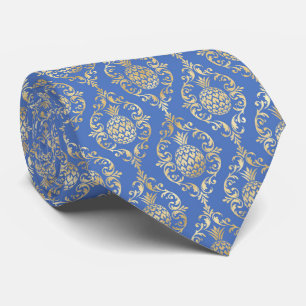 elegant blue pineapple damask tiled pattern  neck tie