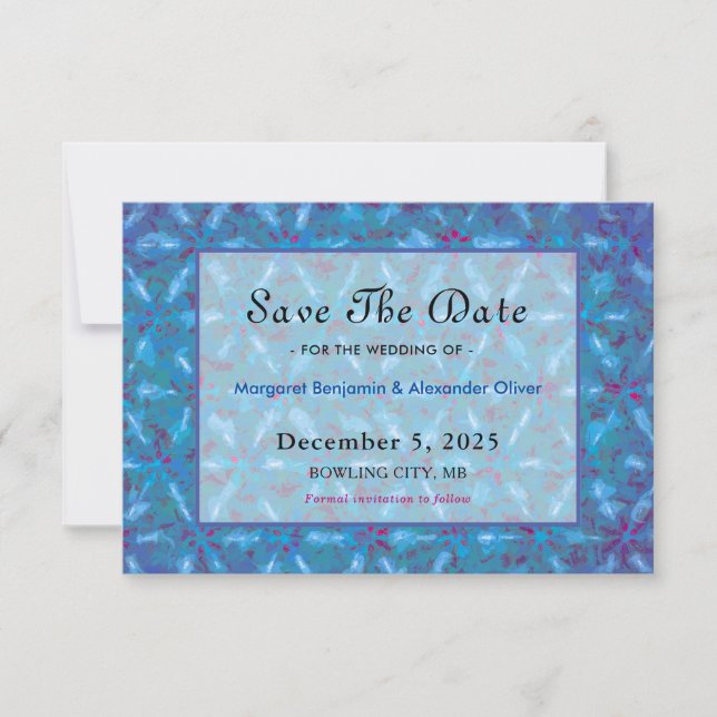 Elegant Blue Pink Abstract Watercolor Wedding  Save The Date (Front)