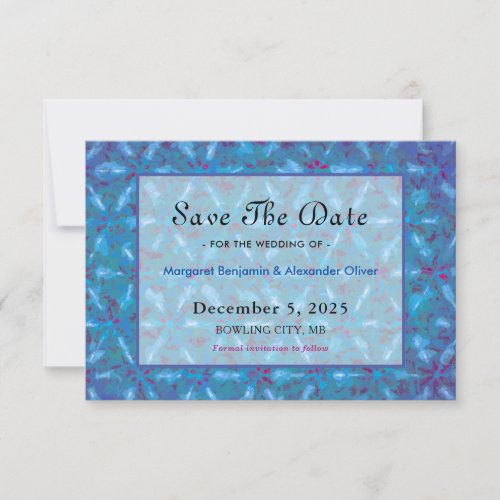 Elegant Blue Pink Abstract Watercolor Wedding  Save The Date