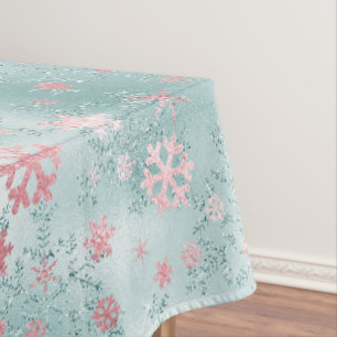 Elegant Blue Pink Christmas Snowflake Pattern Tablecloth