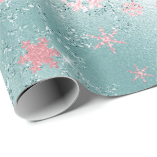 Elegant Blue Pink Christmas Snowflake Pattern Wrapping Paper