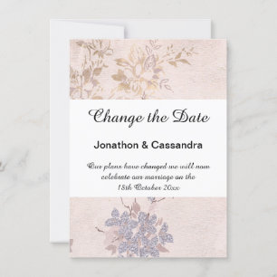 ELEGANT BLUE PINK FLORAL CHANGE THE DATE
