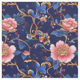 Elegant blue pink floral cloisonne fabric