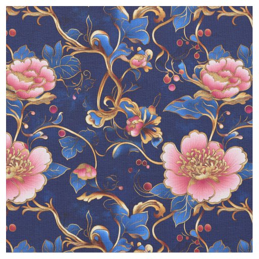 Elegant blue pink floral cloisonne fabric
