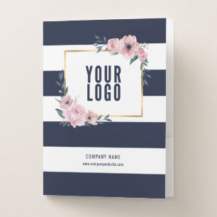 Elegant Blue Pink Floral Professional Business Pocket Folder
