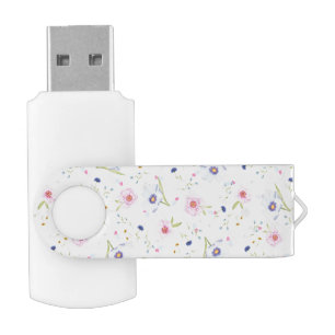 Elegant Blue & Pink Flower Pattern Flash Drive