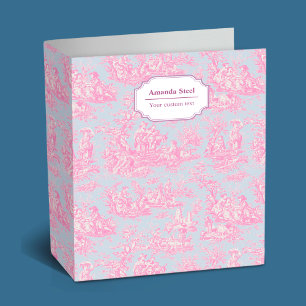 Elegant Blue Pink French Pastoral Toile De Jouy 3 Ring Binder