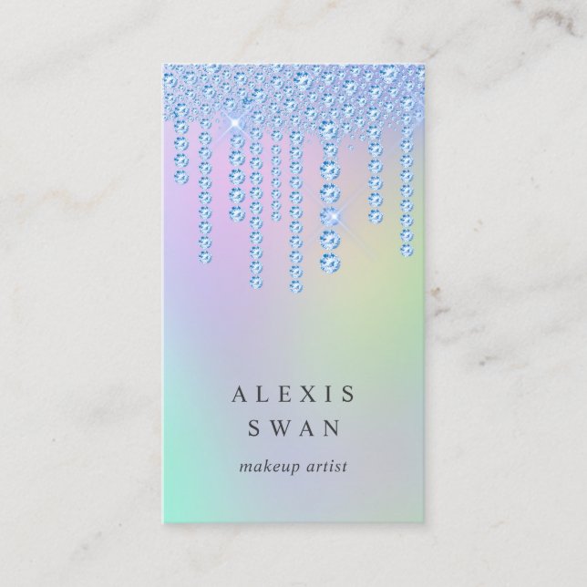 Elegant blue pink & mint diamonds makeup artist business card (Front)