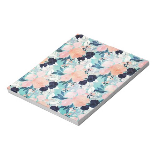 Elegant Blue Pink Mint Flowers Watercolor Floral Notepad