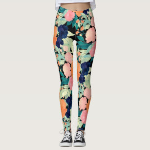 Pink and Black Floral Leggings: Small at  Women's Clothing store